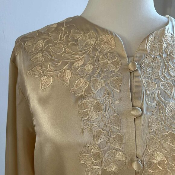 Vintage Bob Mackie Pure Silk Warm Champagne Embroidered Buttoned Blouse – US 10 - Picture 7 of 11